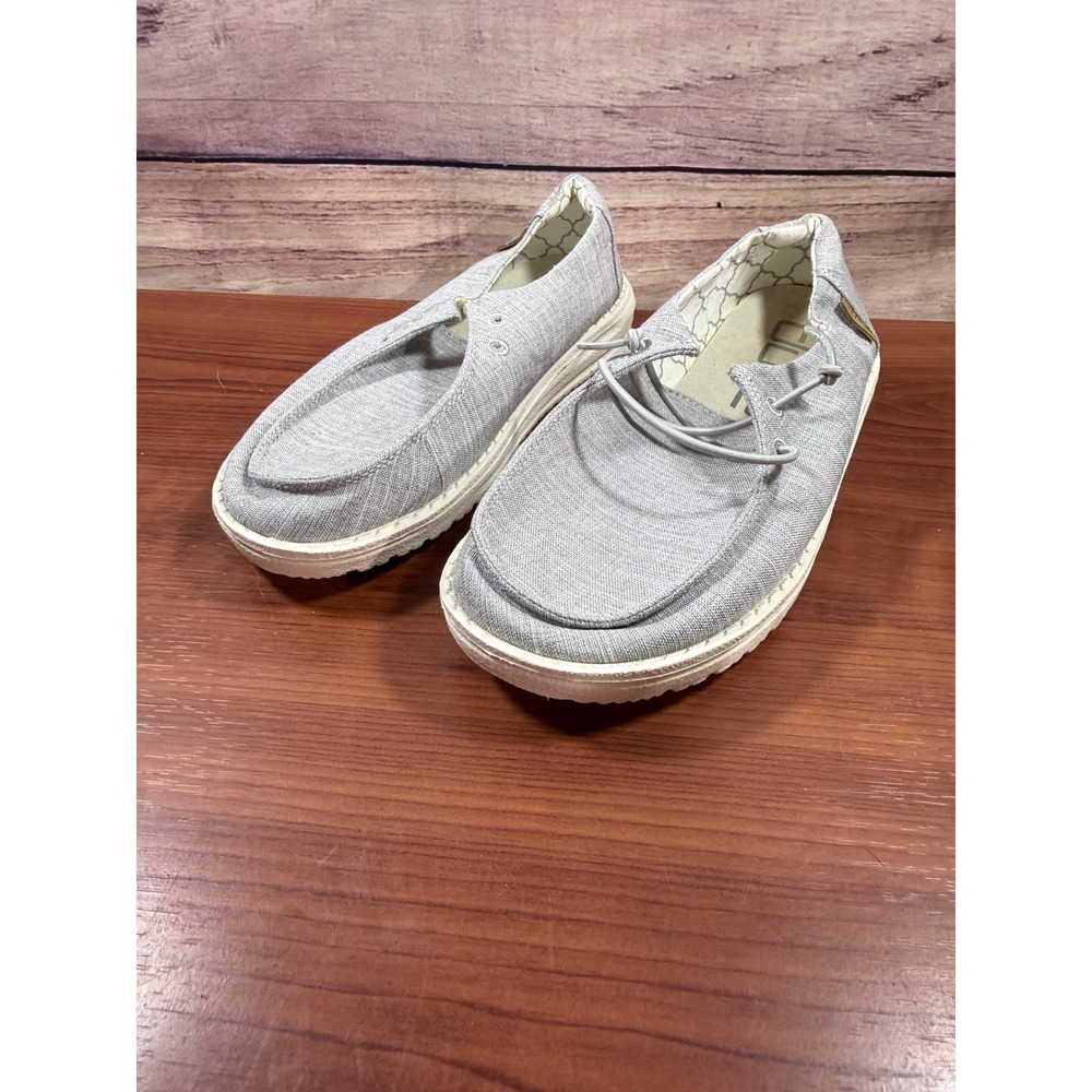 Hey Dude Wendy Youth Linen Grey Slip On Moccasin Shoes Size 2 130123096